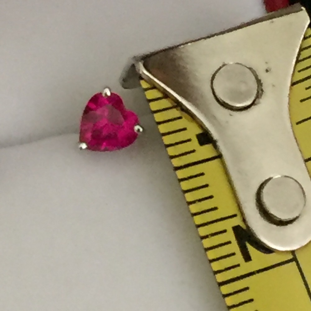 Sterling Red Ruby Heart Stud Earrings - image 6